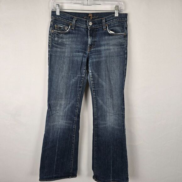 7 For All Mankind Jeans Women's 28 Blue Flare Medium Wash Slight Distress - Picture 1 of 16